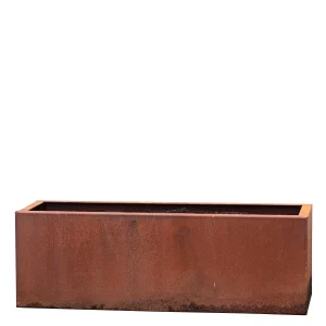 Aflang plantekasse med bukket overkant, rust cortenstål 3 mm 
B: 40 cm H: 40 cm L: 120 cm